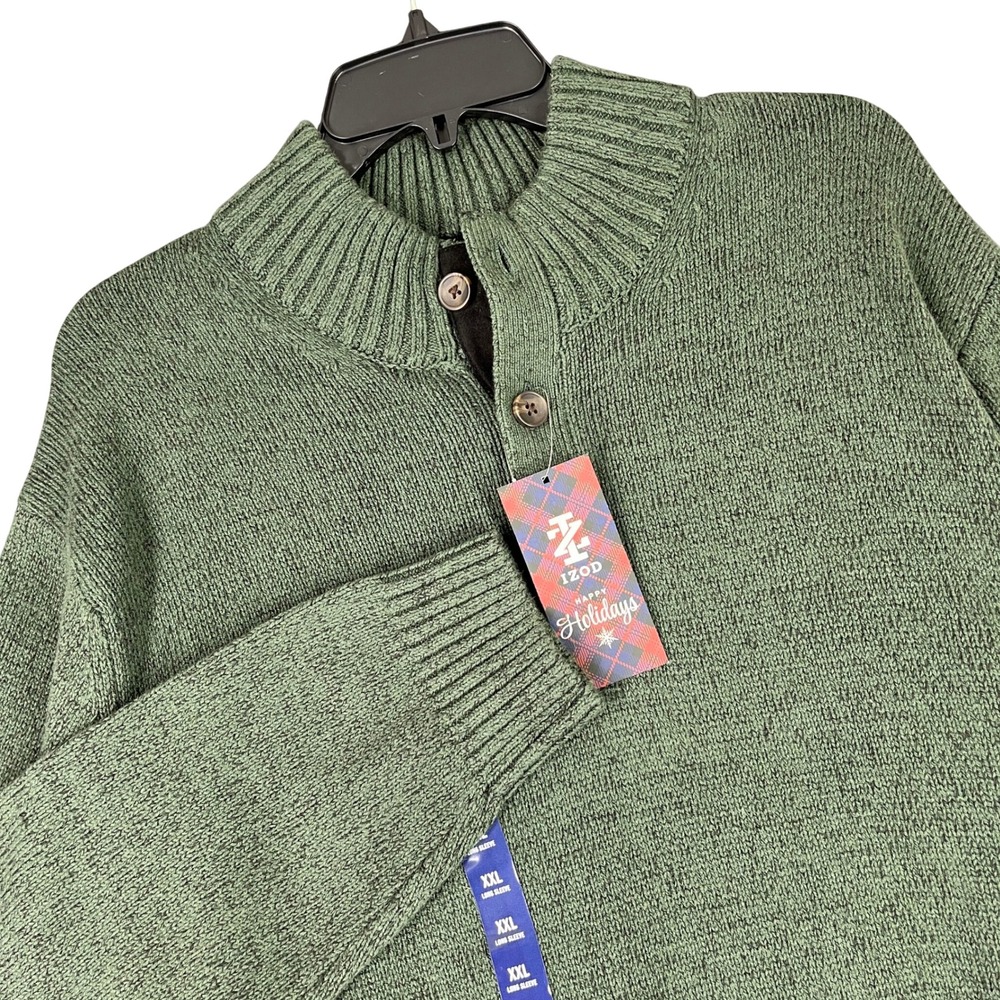 IZOD Fisherman Sweater Marl Knit Button Mock Neck Outdoor Casual Mens XXL
